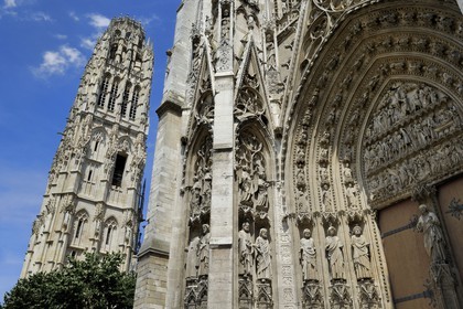 France, Seine-Maritime (76), Rouen, cathédrale Notre-Dame de Rouen, le portail de la Calende et la Tour de Beurre