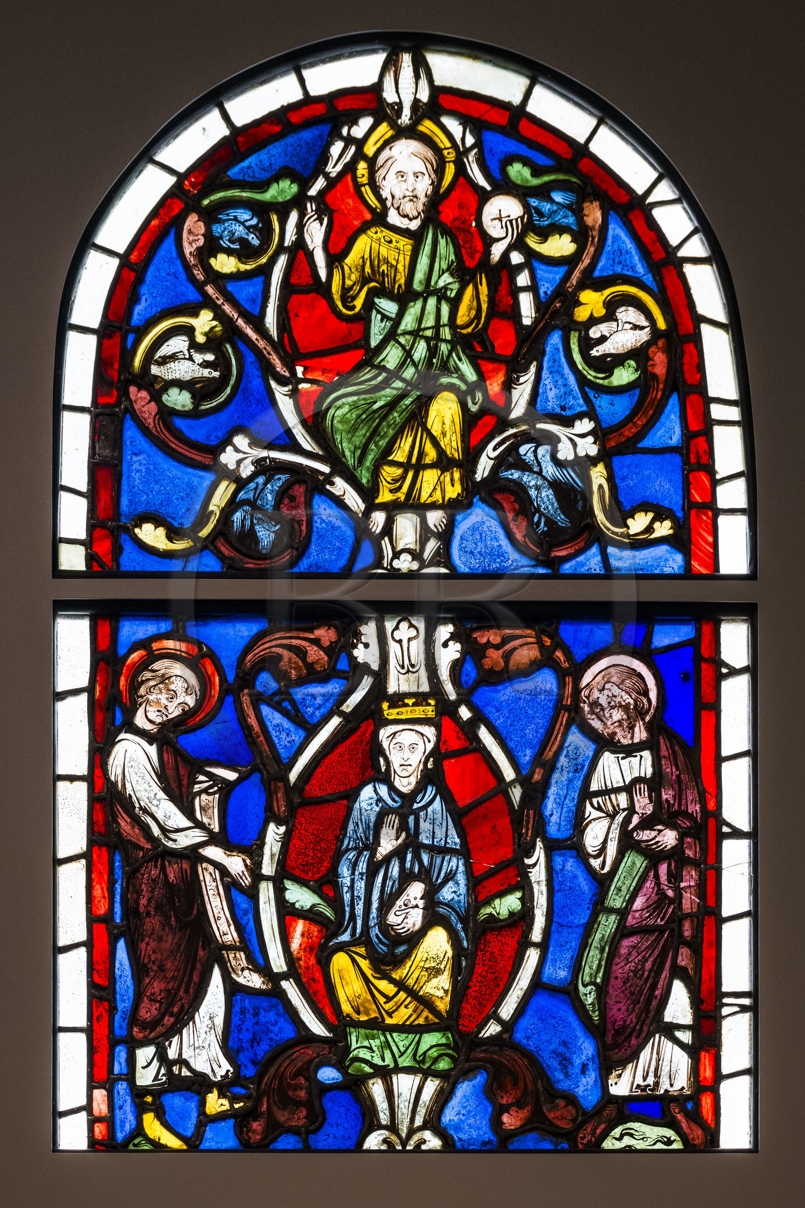 France, Paris, Musée de Cluny - Musée national du Moyen-Age (Middle Ages Museum in the former Hotel de Cluny), stained glass representing the Tree of Jesse, around 1230, from the church of Varenne-Jarcy, Essonne (detail)