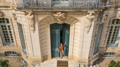 France, Herault, Lavérune, Chateau de l'Engarran, private mansion from the second half of the 18th century called Montpellier Folie, winemaker and owner Diane Losfelt (aerial view)