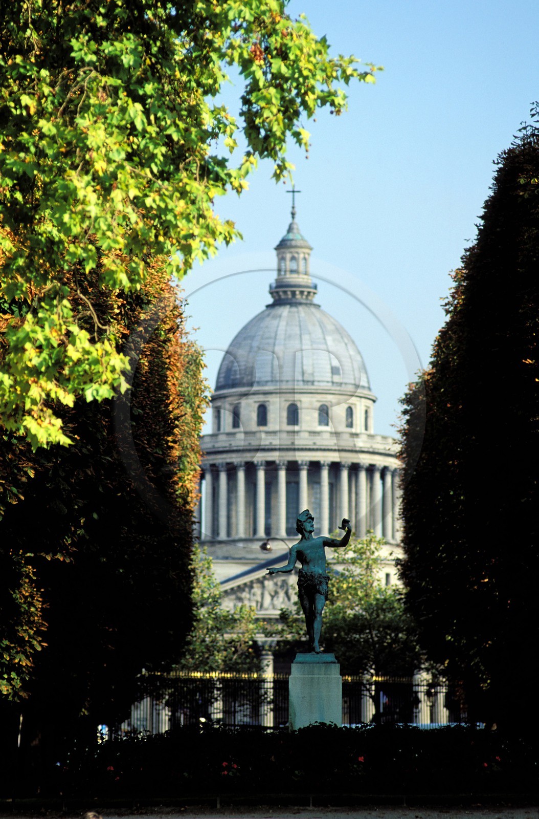 France, Paris, Greek Actor by Charles Arthur Bourgeois at the jardin du Luxembourg with the Pantheon in the background