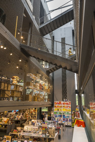 France, Herault, Montpellier, Port Marianne district, the RBC Design Center designed by architect Jean Nouvel, contemporary furniture showroom, including a bookstore, an object shop, and a restaurant-brasserie